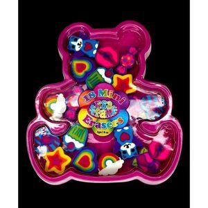 New Vintage Y2K Lisa Frank 18 Mini Erasers Pink Teddy Bear Case Unused